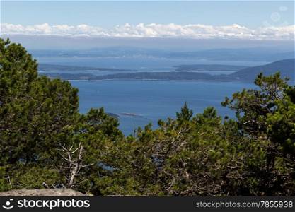 High view point of the San Juan Islands, take from Mount Constitution, during summertime on a nice day