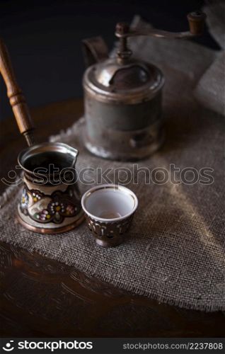 high view vintage turkish kettle coffee