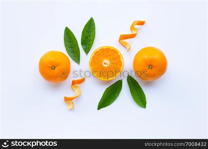 High vitamin C, Fresh orange citrus fruit on white background.