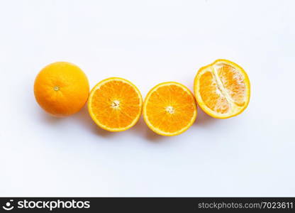 High vitamin C. Fresh orange citrus fruit on white background.