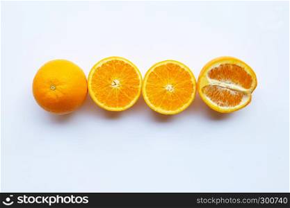 High vitamin C. Fresh orange citrus on white background. Copy space