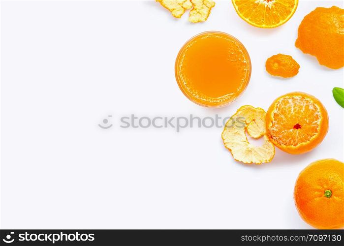 High vitamin C, Fresh orange juice with fruits, isolated on white background. Copy space