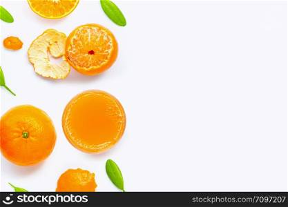 High vitamin C, Fresh orange juice with fruits, isolated on white background. Copy space