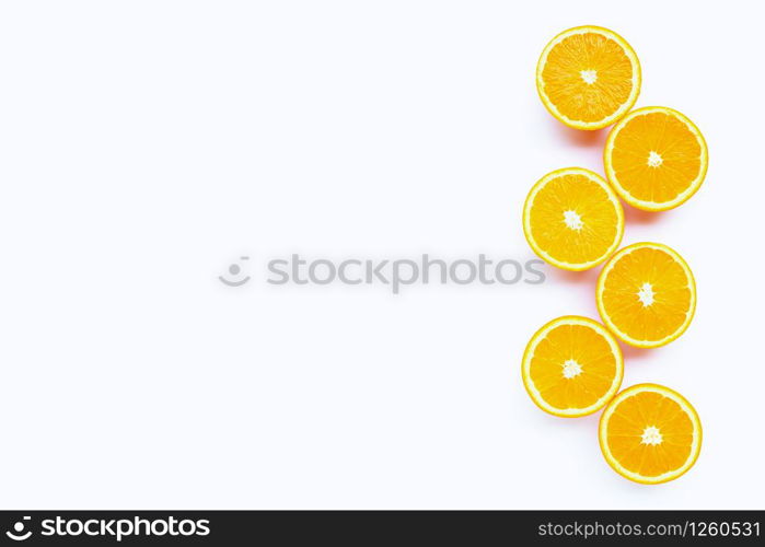 High vitamin C, Juicy and sweet. Fresh orange fruit on white background.