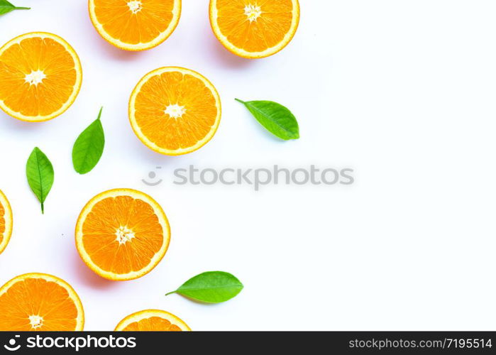 High vitamin C, Juicy and sweet. Fresh orange fruit on white background.