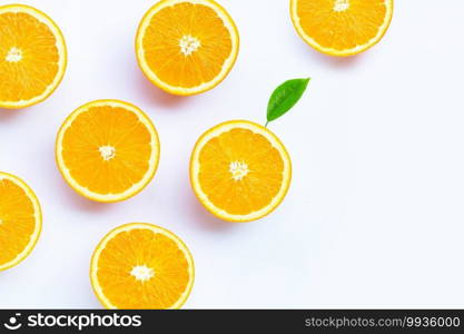 High vitamin C, Juicy and sweet. Fresh orange fruit on white background.