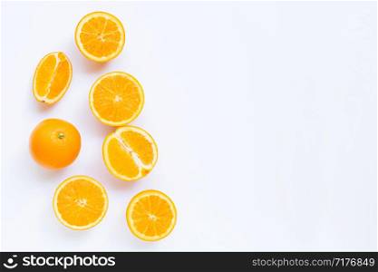 High vitamin C, Juicy and sweet. Fresh orange fruit on white background. Copy space