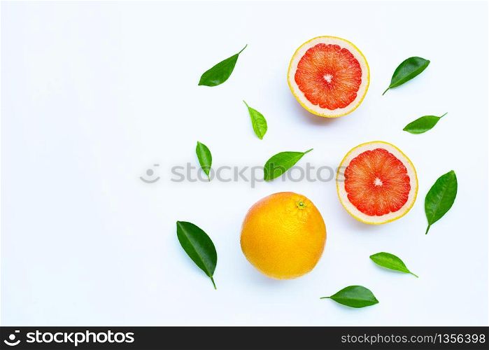 High vitamin C, Letter C made of grapefruit slices isolated on white background. Copy space