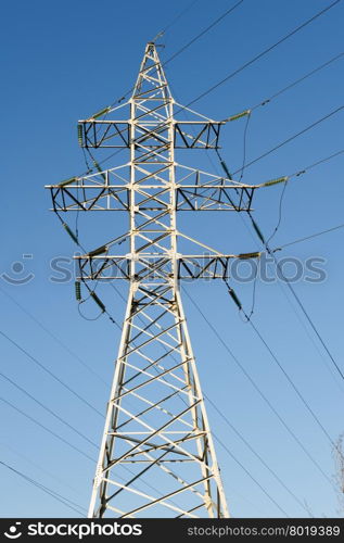 high voltage electric power lines on pylons. high voltage power lines