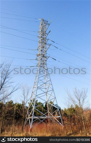 high voltage electric power lines on pylons. high voltage power lines