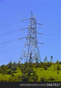 High voltage electricity cable, lines &amp; masts transmission tower, resistors, transformers, energy power line