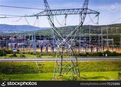 High voltage electricity pylons and transmission power lines