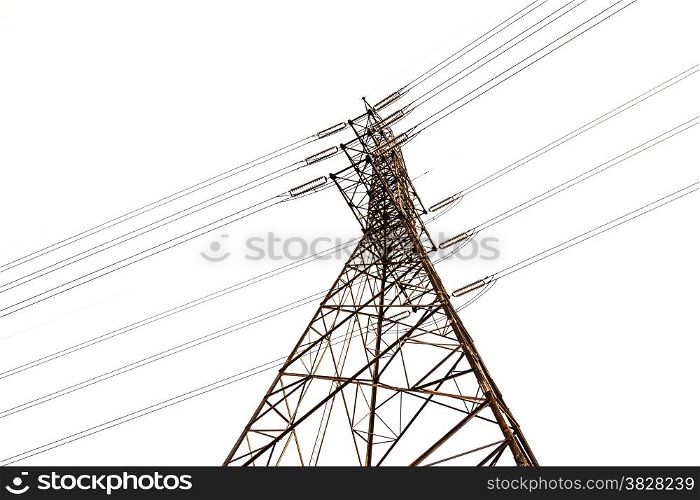 High voltage post on white background