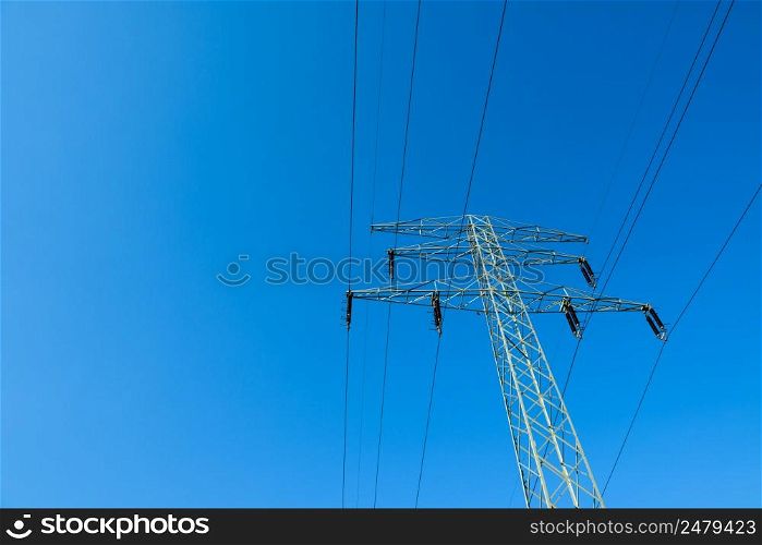 High voltage power lines on pylon