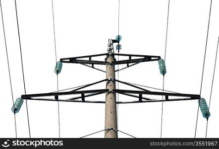 High voltage power pole isolated on white background