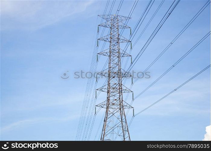 High voltage pylons. Pole high voltage from the power plant.