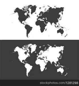 Highly detailed flat gray vector world map isolated on the white background. Template for web site, iconographics.