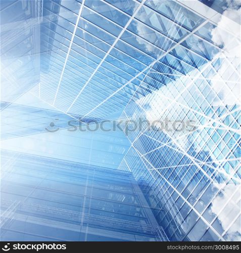 Hight glass modern building with blue sky and cloud at daylight for abstract background. Facades texture pattern for business background.