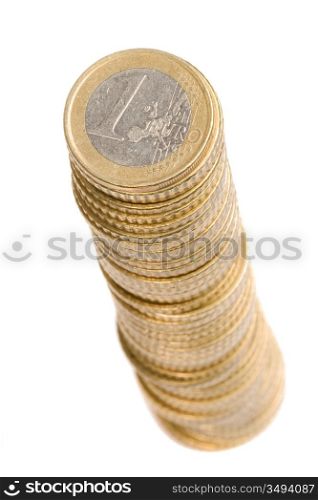 Hight pile of currency on a over white background