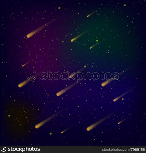 Hight Sky Background. Shooting Stars on Blue Space. Meteor Shower. Meteors Falling on Milky Way Background. Hight Sky Background