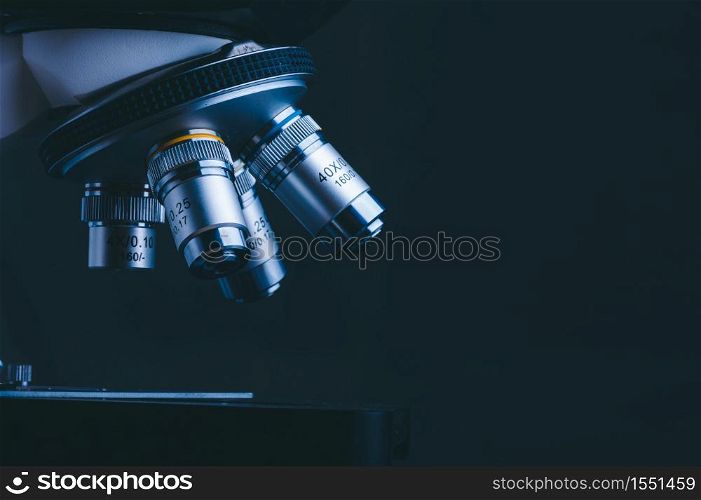 Hight technology microscope at science laboratory for technician using in a histological sample education, a biopsy in the laboratory of research