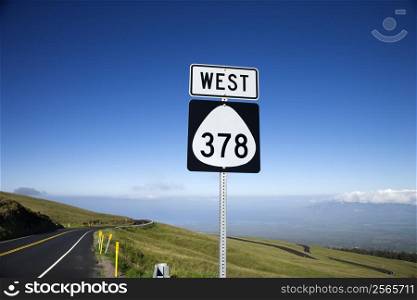 Highway 378 West road sign in Haleakala National Park, Maui, Hawaii.