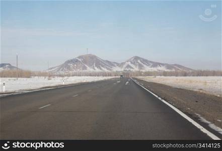 Highway Astana - Karaganda, Kazakhstan, march 2007