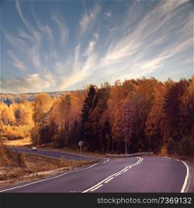 Highway autumn landscape