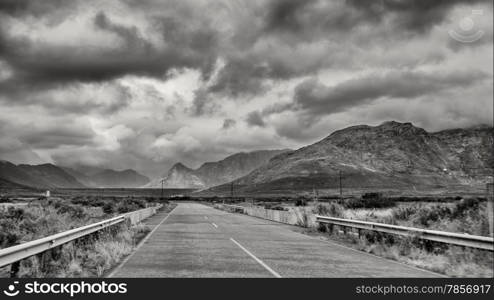 Highway cutting through the picturesque landscapes of the Western Cape regions of South Africa