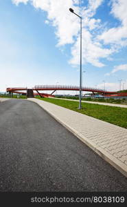 Highway exit and bridge over highway