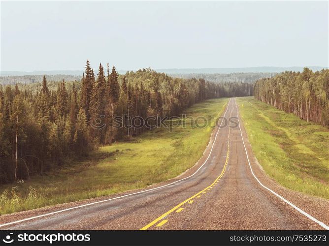 Highway in Canadian forest at summer season