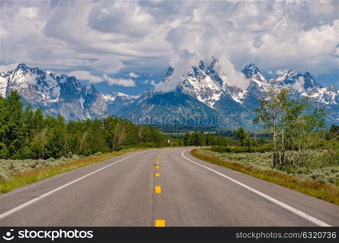 Highway in Grand Teton National Park, Wyoming, USA