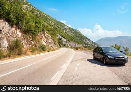 Highway in the mountains of Montenegro in the afternoon. Highway in Montenegro
