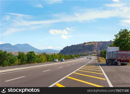 Highway in Turkey with the view of mountains in summer day. Highway in Turkey