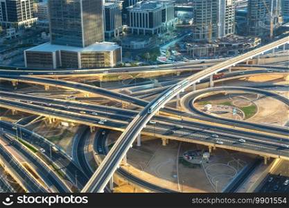 Highway intersection in Dubai in a summer day, United Arab Emirates