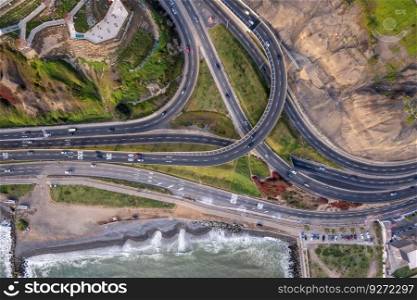 Highway of the Costa Verde, at the height of the district of Miraflores in the city of Lima. in the city of Lima. Peru