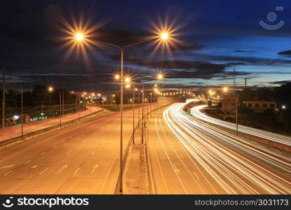 Highway roads in twilight sky.. Highway roads in twilight sky of concept of traffic or transport business.