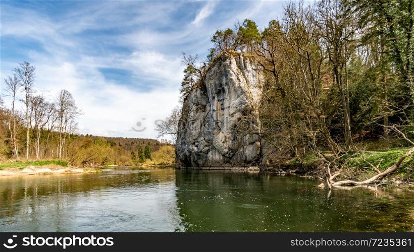 Hike along the Kloster-Felsenweg in spring in the beautiful Danube Valley near Inzigkofen, Sigmaringen