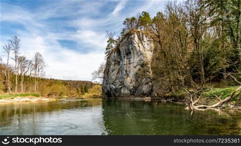 Hike along the Kloster-Felsenweg in spring in the beautiful Danube Valley near Inzigkofen, Sigmaringen