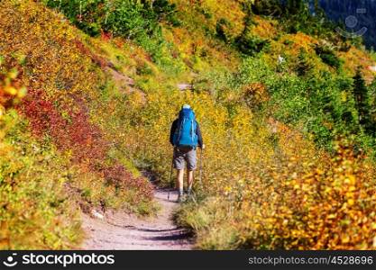 Hike in autumn mountains