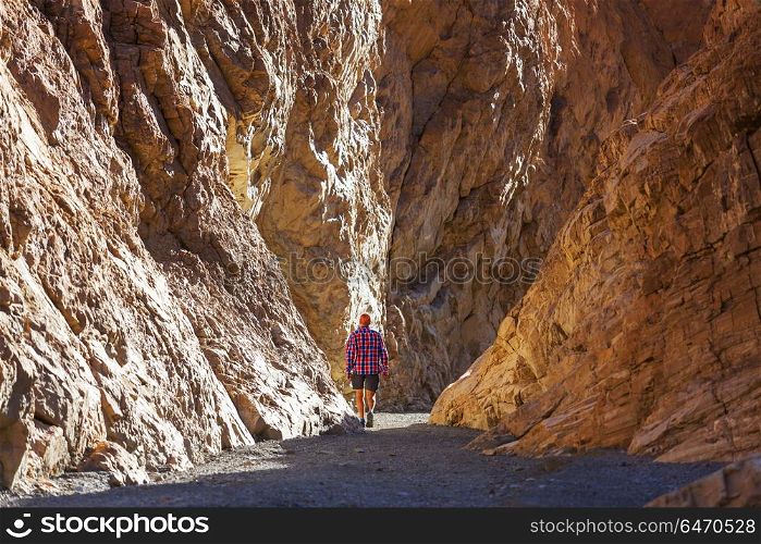 Hike in canyon. Tourist in canyon