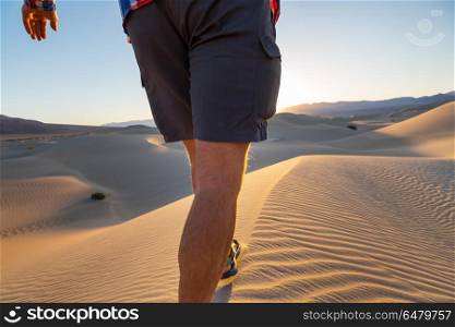 Hike in the desert. Hike in sand desert