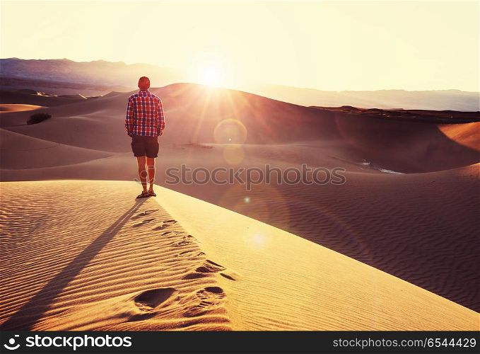 Hike in the desert. Hike in sand desert