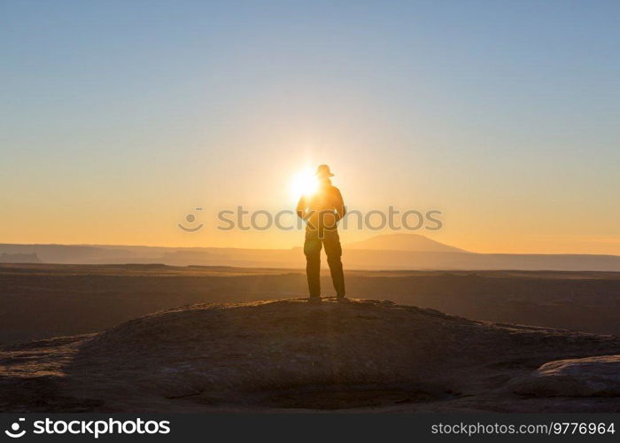 Hike in the Utah mountains. Hiking in unusual natural landscapes. Fantastic forms sandstone formations.