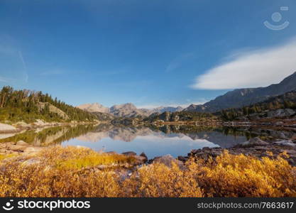 Hike in Wind River Range in Wyoming, USA. Autumn season.