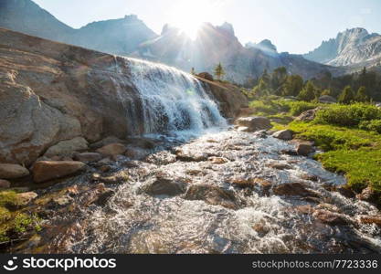 Hike in Wind River Range in Wyoming, USA. Autumn season.