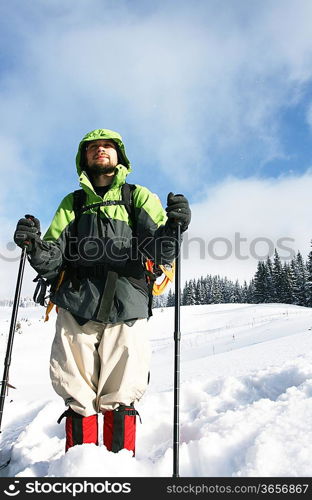 Hike in winter mountains