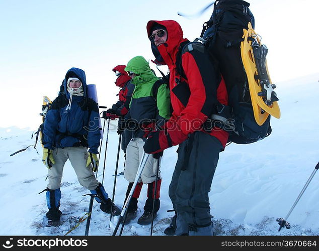 Hike in winter mountains