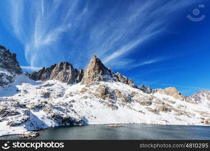 Hike to beautiful Minaret Lake, Ansel Adams Wilderness, Sierra Nevada, California,USA.Autumn season.