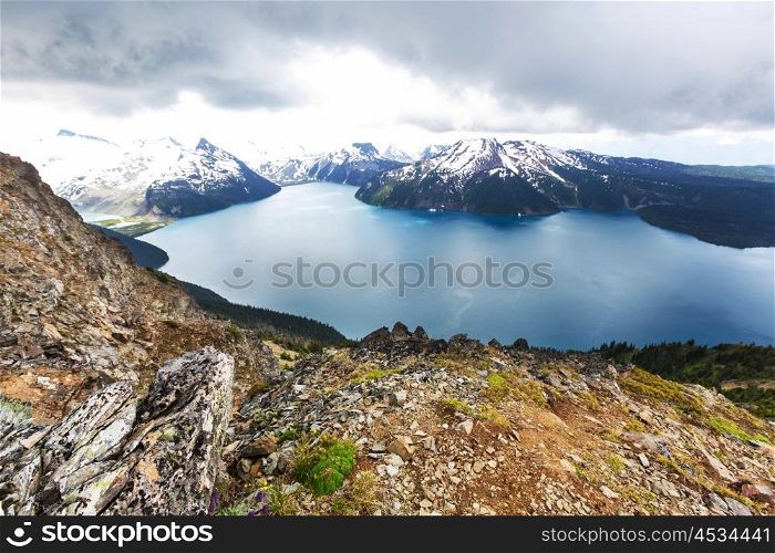Hike to turquoise Garibaldi Lake near Whistler, BC, Canada.